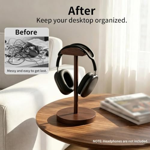 Headphone Stand Nature Wood Headset Hanger Mount Hook Gaming Holder Desktop Earphone Artful Functional Stand for All Headsets with Solid Wooden Base - Image 6