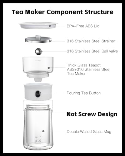 ZENS Modern Glass Infuser Pot, One Touch Tea Maker for Loose Leaf Tea - Image 5