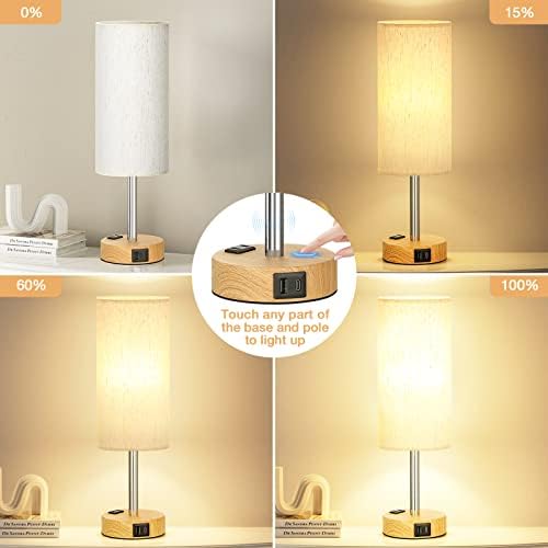 Fenmzee Bedside Table Lamp for Bedroom - Dimmable Touch, USB A+C, AC Outlet - Image 2
