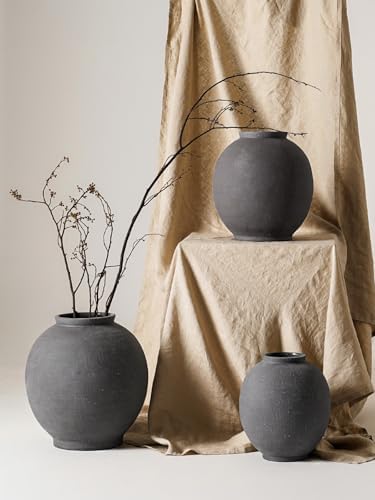 Black Ceramic Vase - Large 12.5 Inch Round Floor Vase for Centerpieces, Farmhouse Flower Vases, Rustic Minimalist Home Decor,Sandstone Dark Grey - Image 7
