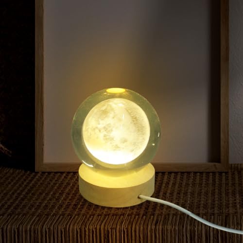 VICASKY 3D Engraved Moon Lamp with USB Wooden Base, Crystal Ball Moon Night Light Decorative Night Lamp Birthday Gifts for Kids Room Nursery Decor - Image 4