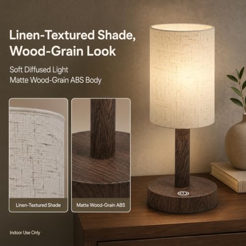 Small Rechargeable Cordless Table Lamp, Nightstand to Desk, Dark Walnut - Image 5
