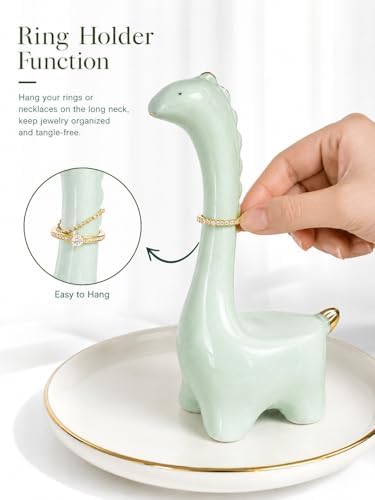 Ring Holder Dinosaur Jewelry Dish, Ceramic Dino Trinket Tray for Rings Earrings Necklace Bracelet, Animal Organizer for Vanity Nightstand Bathroom - Image 5