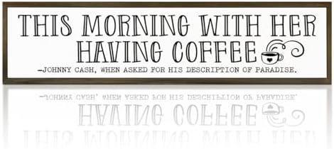 Coffee Wood Sign, Decorative Wooden Box Sign, Coffees Lover Decoration for Home Kitchen Bedroom, Cafe Decor, Valentines Day Decor, This Morning with Her Having Coffee Signs, 17.8x4x1.2 inches by WKYAER