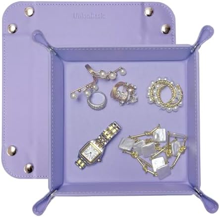 UnionBasic Small Valet Tray, Jewelry Tray for Rings Watches Earrings, Entryway Catchall Caddy for Coins Keys Change, Nightstand Bedside Valet Holder, Trays for Electronic Gadgets, Purple by UnionBasic