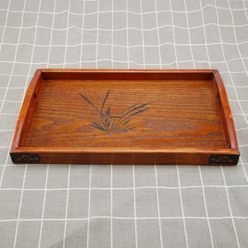 14.17x9.06 Inch Wood Serving Tray Multipurpose Desk Organizer Easy Clean Wooden Tray Rustic Handle for Coffee, Tea, and Snacks - Image 6