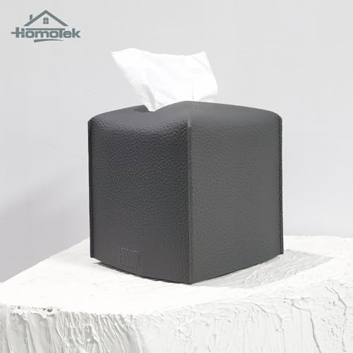 HOMOTEK 2 Pack Tissue Box Cover, Square PU Leather Tissue Holder, Decorative Facial Tissue Cube Paper Organizer Dispenser for Bathroom, Night Stands, Desk, Car 5X5X5'' - Beige, Pebble Grain - Image 4