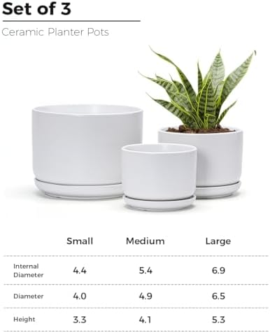 White Plant Pots,Ceramic Flower Pots Set of 3 with Drainage Holes(Matte) - Image 3