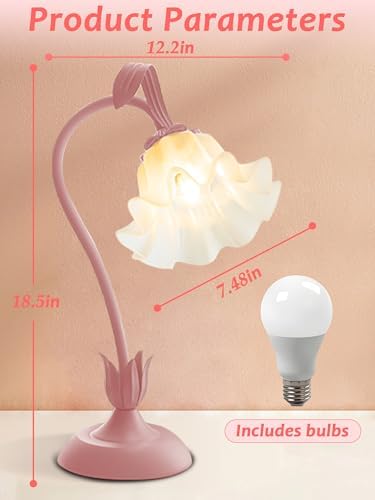 Flower Table Lamp, LED Reading Light Bedside Vintage Night Light (Pink) - Image 6