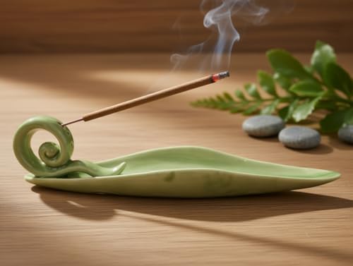 Handmade Ceramic Leaf Incense Holder - Long Ash Catcher Tray with Curled Tail Design, Zen Meditation Yoga Aromatherapy Home Decor - Image 3