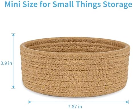 ABenkle Small Woven Basket, Empty Tiny Shallow Storage Basket, Mini Cotton Rope Baskets, Round Decorative Hamper, Basket Storage Bins for Toys, Spa, Socks, Nursery, Living Room- Brown - Image 2