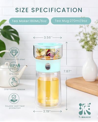 ZENS Modern Glass Infuser Teapot, One Touch Tea Release Loose Tea Maker - Image 4