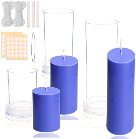 MILIVIXAY 3PCS Pillar Candle Molds - Plastic Cylinder Candle Mold Set for Candle Making-Candle Making Molds-60 Ft. of Wick, 50pcs Wick Stickers, 3pcs Wick Holders and 1pc Iron Wire Included as a Gift. by MILIVIXAY