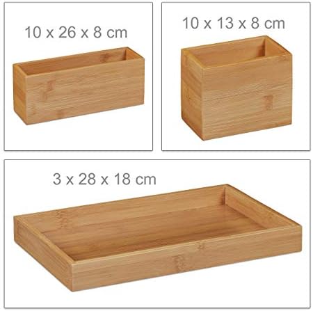 Relaxdays Desk Organiser, Set of 4, Pen Holder, Bamboo Tray, Pen Tray, for Office Utensils, Letters, Natural - Image 5