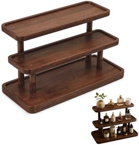 3-Tier Wooden Makeup Organizer, Perfume Stand Organizer with Raised Edge Tray, Multi Layer Wooden Display Storage Stand for Vanity Table Home Decor by Unknown