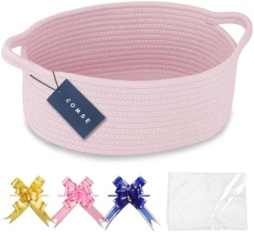 COMSE Empty Small Gift Basket with Bag & Ribbons, Light pink by COMSE