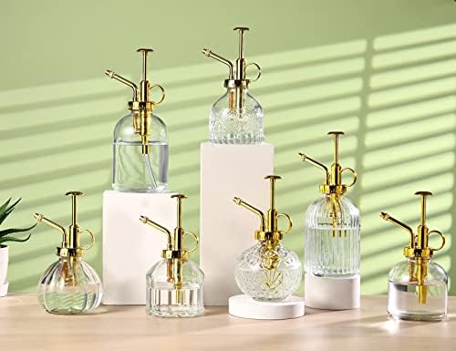 Glass Plant Mister Spray Bottle, 6.5" Clear Glass Water Spray Bottle with Gold Top Pump Small Watering Can, Small Plant Sprayer Mister for Indoor Outdoor House(Clear+Gold E) - Image 6