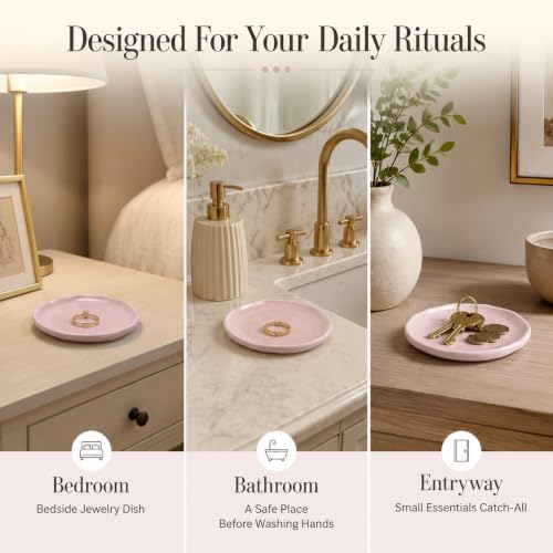 Jewelry Dish, Pink Matte Ceramic Round Shallow Ring Tray - Image 5