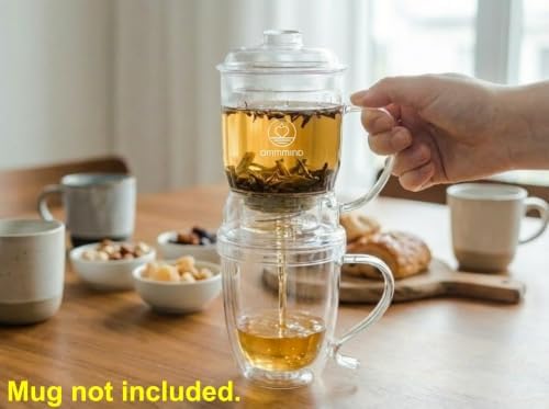 Glass Tea Infuser, Easy Drain for Loose Leaf, 15.2 oz, Clear - Image 2