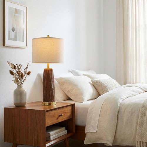 BOBOMOMO 27.5" Table Lamps Set of 2 with USB-A & USB-C Charging Ports, Wood Texture Resin Bedside Lamps with Linen Shade & Rotary Switch, Tall Nightstand Lamps for Bedroom, Living Room Office - Image 6
