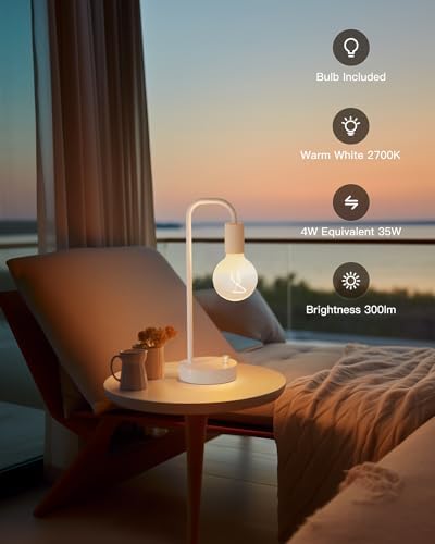 ONEWISH Industrial Small Table Lamp for Bedroom, Fully Dimmable Modern Beside Lamps with 2700K Warm Light Bulb for Kids Reading, White Nightstand Lamps for Living Room, Dorm,Home Office - Image 4
