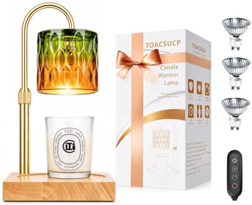 TOACSUCP Candle Warmer Lamp with 3 Bulbs, Adjustable Height Dimmable Candle Warmer with Timer, Compatible with Large Jar Candles, Candle Lamp with Charming Gift Box Ribbon for Her/Him (Green Orange) by TOACSUCP
