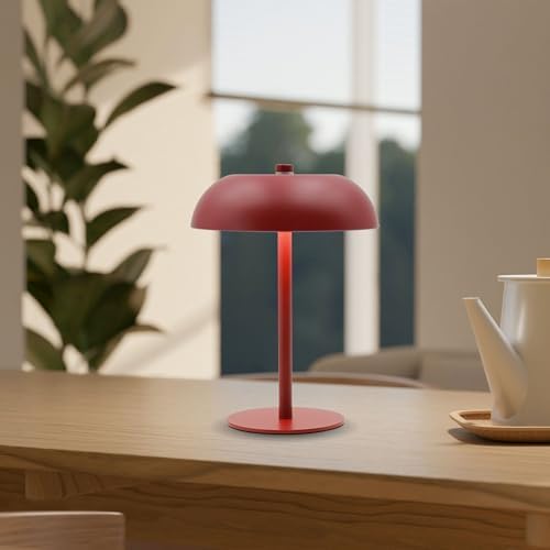 Cordless LED Mushroom Table Lamp, 5200mAh Battery, Dimmable 3 Color, Red - Image 7