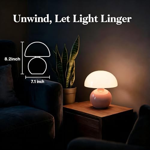Cute Mushroom Table Lamp, Mid Century Modern Decor, Cozy Oasis Lighting, Unique Bedside Nightstand Lamp for Bedroom Living Room Office, Ideal for Home Decor Lovers, Kids & Adults(Pink) - Image 5