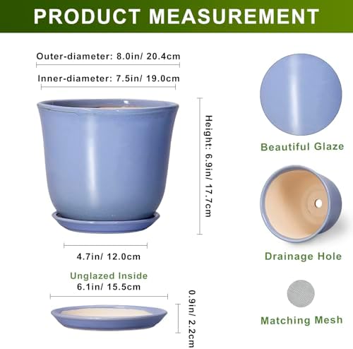 Ceramic Pots for Plants, 8 Inch Planter for Indoor, Purple-Blue - Image 2