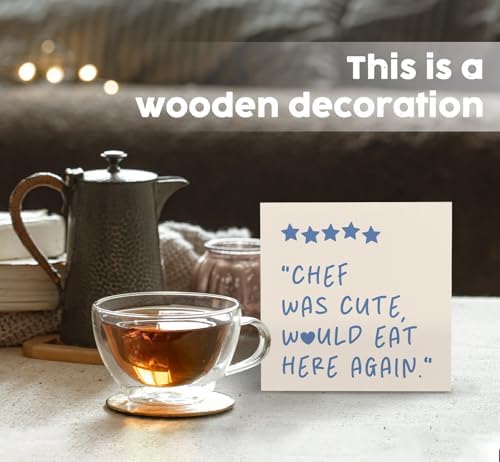 Chef Was Cute Would Eat Here Again Sign Blue, Blue Funny Kitchen Home Decor Sign, Cute Preppy Kitchen Decor Wood Sign Home Decor for Girly Dining Room Restaurant - Image 2