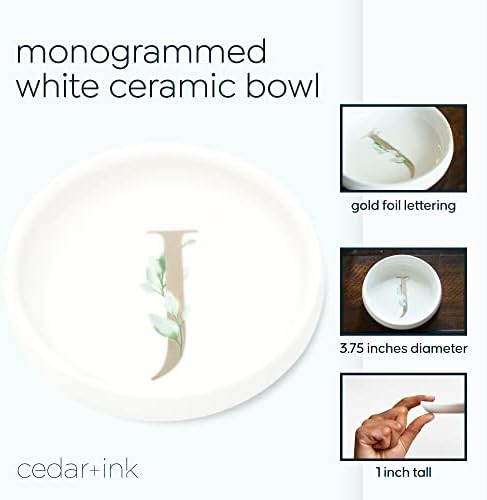 Trinket Tray Jewelry Dish with Monogrammed J in Gold Ring Holder - White Trinket Dish - Personalized Ring Dish or Jewelry Tray - Cedar & Ink (J) - Image 2