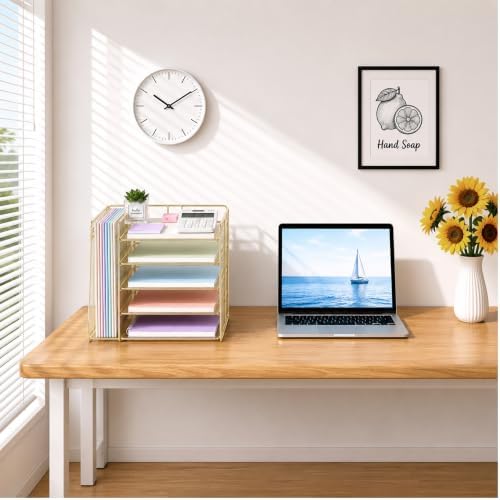 OPNICE Desk Organizer, 5-Tier Paper Organizer Letter Tray, Gold - Image 7