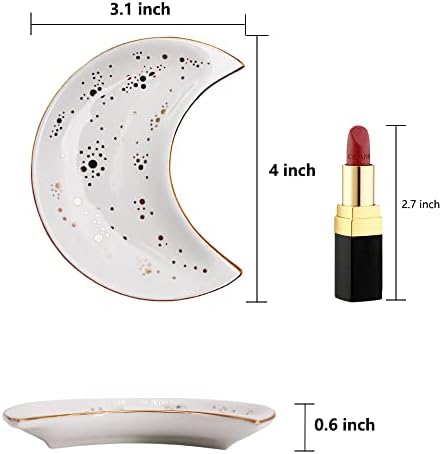 Soddeph Small Moon Ceramic Jewelry Tray, Decorative Trinket Dish, Ring Holder Plate, Modern Accent Tray for Bathroom, Nightstand, Entryway Table, Vanity (2, White) - Image 2