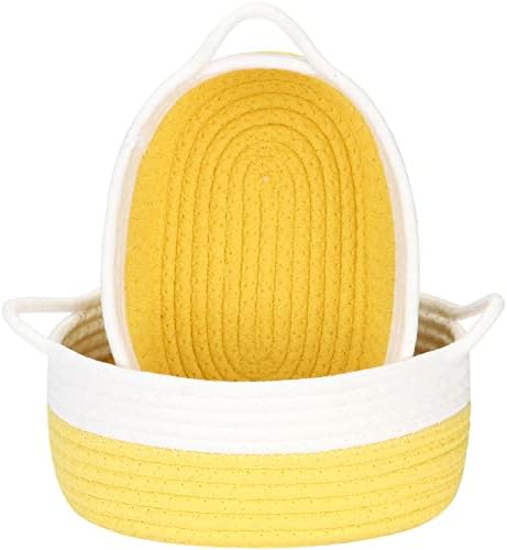 Sea Team 2-Pack Compact Woven Cotton Rope Storage Baskets, Yellow by SeaTeam