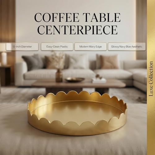 Gesodant 13" Round Scalloped Decorative Tray for Coffee Table Decor, Candle & Perfume Tray, Dining Table Centerpiece & Aromatherapy Candle Display, Modern Glossy Lacquer Look (Gold) - Image 6