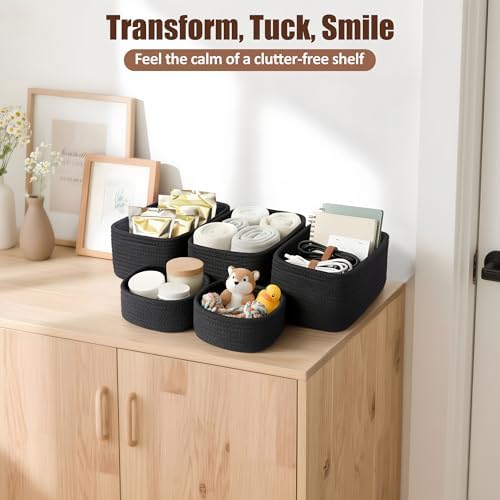 5-Pack Small Woven Rope Storage Baskets, 2 Sizes Organizer Bins - Image 5
