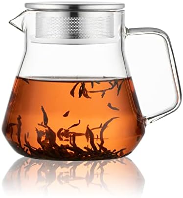 CNGLASS One-Touch Glass Teapot with Stainless Steel Filter Lid,20oz(600ml) Glear Tea Kettle Stovetop Safe,Borosilicate Glass Tea Pots for Loose Leaf Tea by CNGLASS