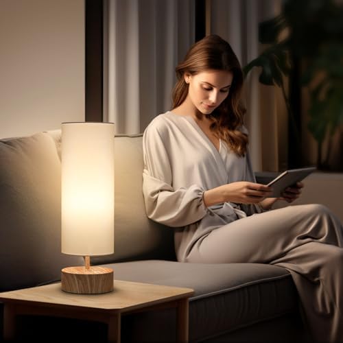 Touch Table Lamp with Wood Grain Metal Base, 3 Way Dimmable Bedside Lamp - Image 5
