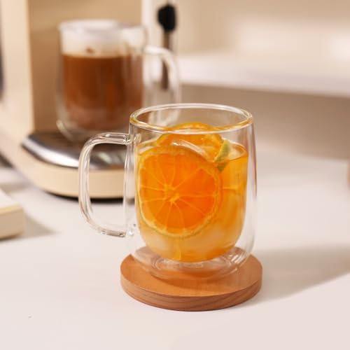 CNGLASS Large Double Wall Glass Coffee Mug 15.2oz,Clear Insulated Glass Espresso Cup with Big Handle,set of 1 - Image 6