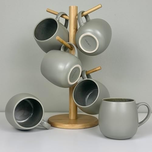 Ava Nord Ceramic Coffee Mugs Set of 6, 14oz - Modern Scandinavian Aesthetic Cup- Microwavable Stoneware Coffee Cups with Comfortable Handle - Tea Mug Set for Latte, Cappuccino, Soup - Soft Sage Green - Image 6