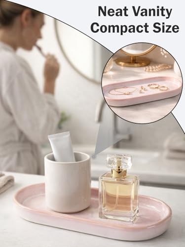Glossy Pink Ceramic Bathroom Tray, Small Vanity Organizer Dish - Image 5