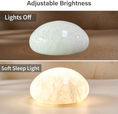 Natural Marble Lamp Cordless Touch Control Night Light 3-Way Dimmable Pat Light LED Ambient Glow Lamp Type-C Rechargeable Portable Stone Bedside Desk Lamp Zen Home Decor (White B) - Image 2