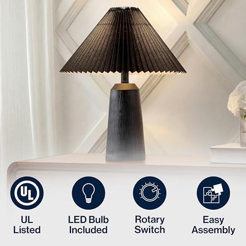 JONATHAN Y Arvid Table Lamp 20.5" Resin Metal Bedside, Black Wood Finish - Image 5