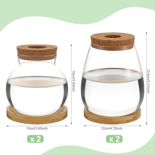 Layhit 4 Pcs Plants Propagation Stations vases Glass Planters with Wooden Lid and Bamboo Stand for Hydroponic Plants Gardening Gifts for Women Mom Home Office Tabletop Decoration(Lovely Style) - Image 5