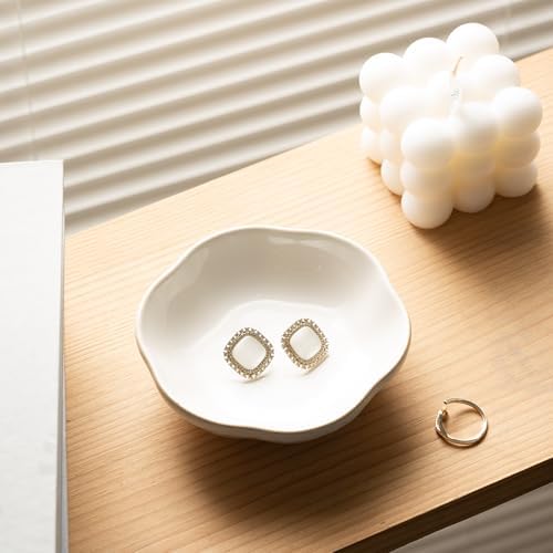 BEUNAIZER Ceramic Ring Dish, 4.3 in Flower Jewelry Tray with Raised Sides - Image 5