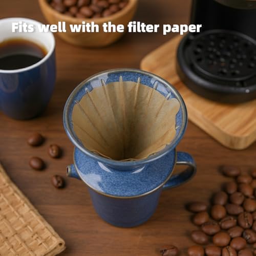 Pour Over Coffee Maker, Ceramic Pour Over Coffee Dripper Set With 20 Paper Filters, 16.5oz/500ml (Royal Blue, V02) - Image 4