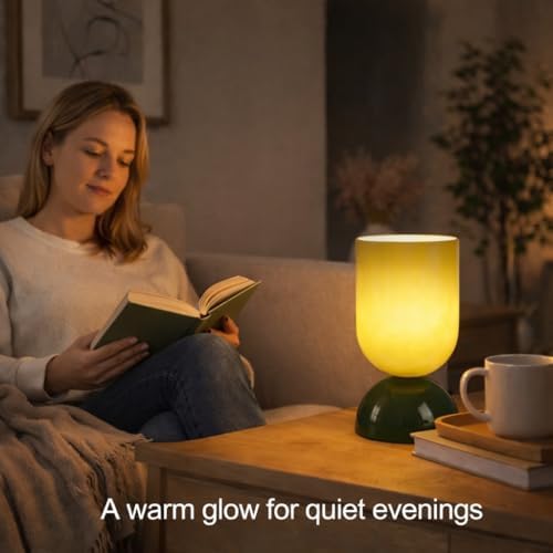 8.9" Dimmable Modern Glass Table Lamp with Dome Base, Glossy Green - Image 6