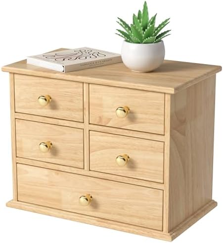 Oak Desk Organizer with Drawers, Durable Wooden Desktop Storage Box by JNFUZ