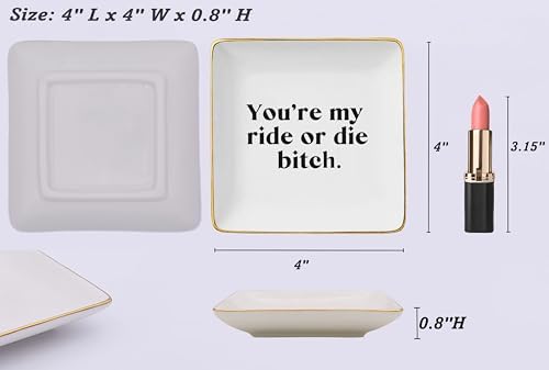 NZY Funny Best Friend Ring Dish Gift-Thank You Wedding Graduation Birthday Farewell Christmas Gift for Women,Bff,Bestie,Sister-Jewelry Tray Trinket Holder-You're My Ride - Image 5