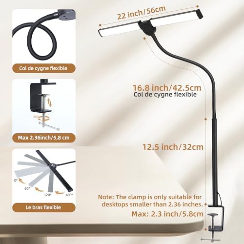 Motumen Led Desk Lamp for Home Office, Eye-Care Desk Light Clamp, Black - Image 2